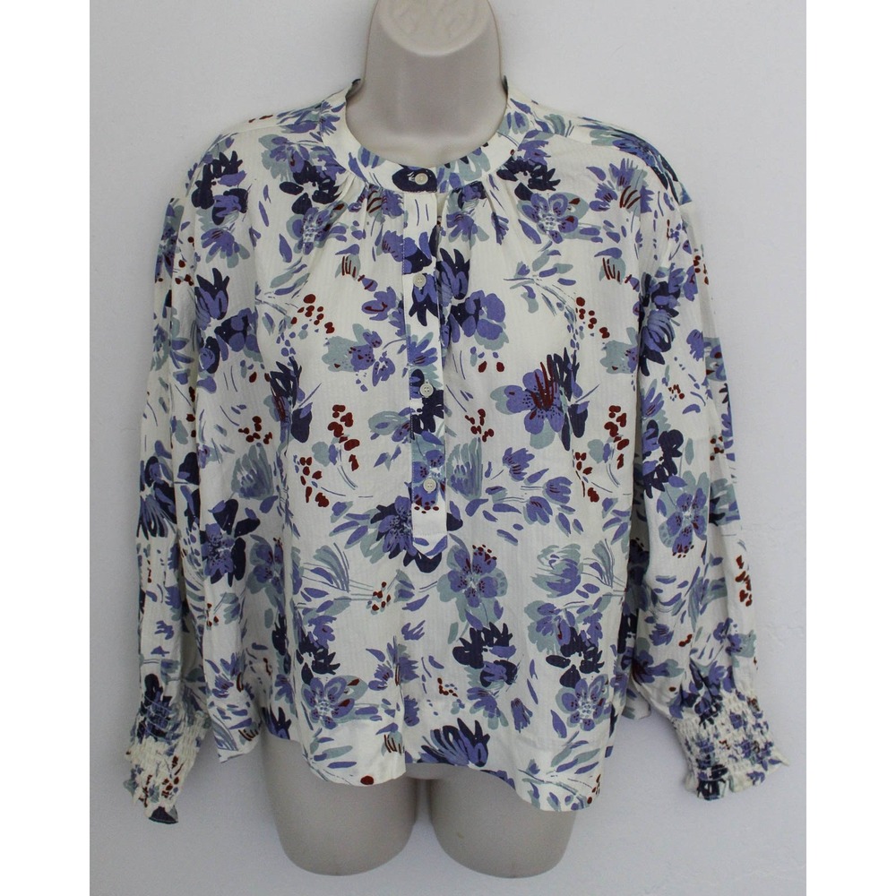 Apiece Apart Top Womens Small Blue Floral Button Up Relaxed Fit Long Sleeve